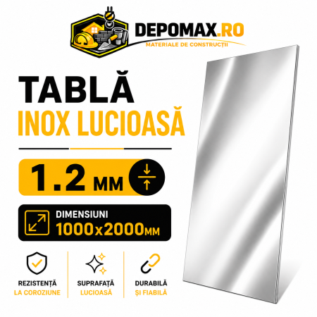 Tabla inox lucioasa BA, 1.2 x 1000 x 2000 mm, 2 mp